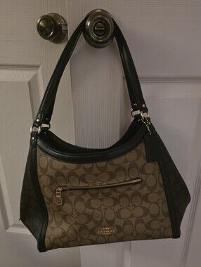 Kristy shoulder bag - Coach Brown Signature Canvas Shoulder Bag with Black Trim